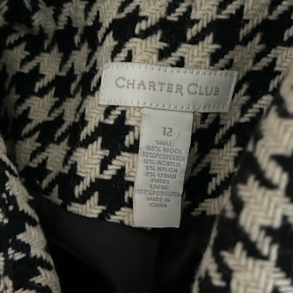 Charter Club Black and White Houndstooth Print Short Peacoat Sz L - Picture 4 of 4